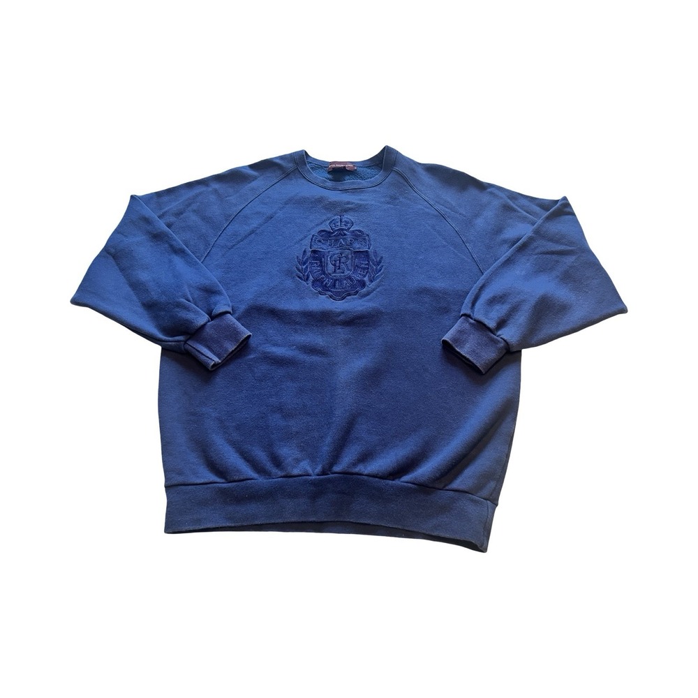 Vintage Chaps Ralph Lauren Navy Blue Embroidered Crest Sweatshirt Mens Large